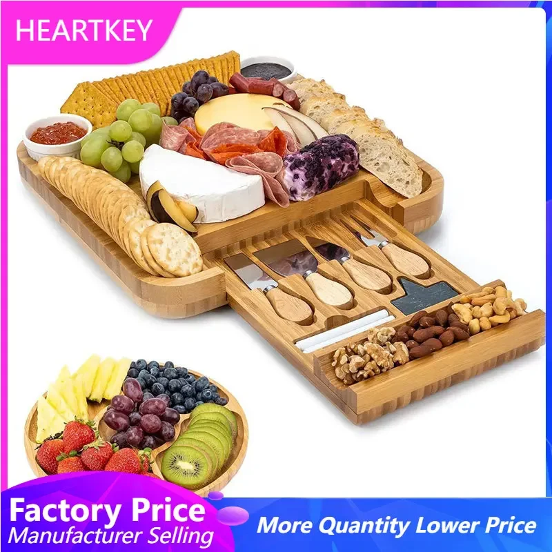 

Bamboo Cheese Board Set Wooden Cheese Plate Charcuterie Boards Set Wedding Gifts for Party Food Tray with Slide Out Drawer