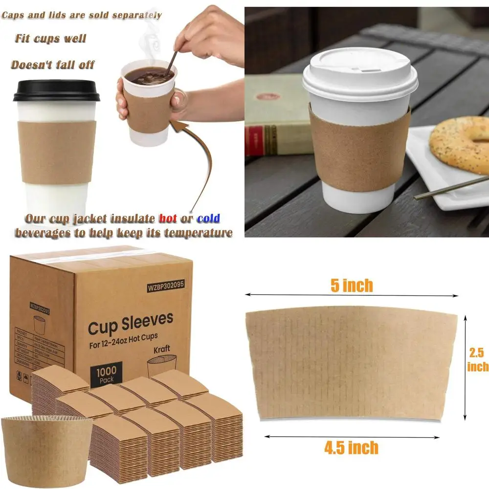 

Disposable Cardboard Cup Sleeves for 12-24 oz Drinks, Insulated Hand Protection for Hot & Cold Beverages