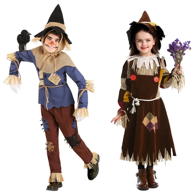

Child Scarecrow Cosplay Costume Halloween Purim Children Wizard Of Oz Boy Girl Scarecrow Outfit Kid Book Week Fancy Dress