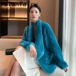 High Street Natural Fur Coat Women Korean Real Wool Fur Coats Genuine Leather Fur Jackets for Women Winter Outwear Blouson Femme