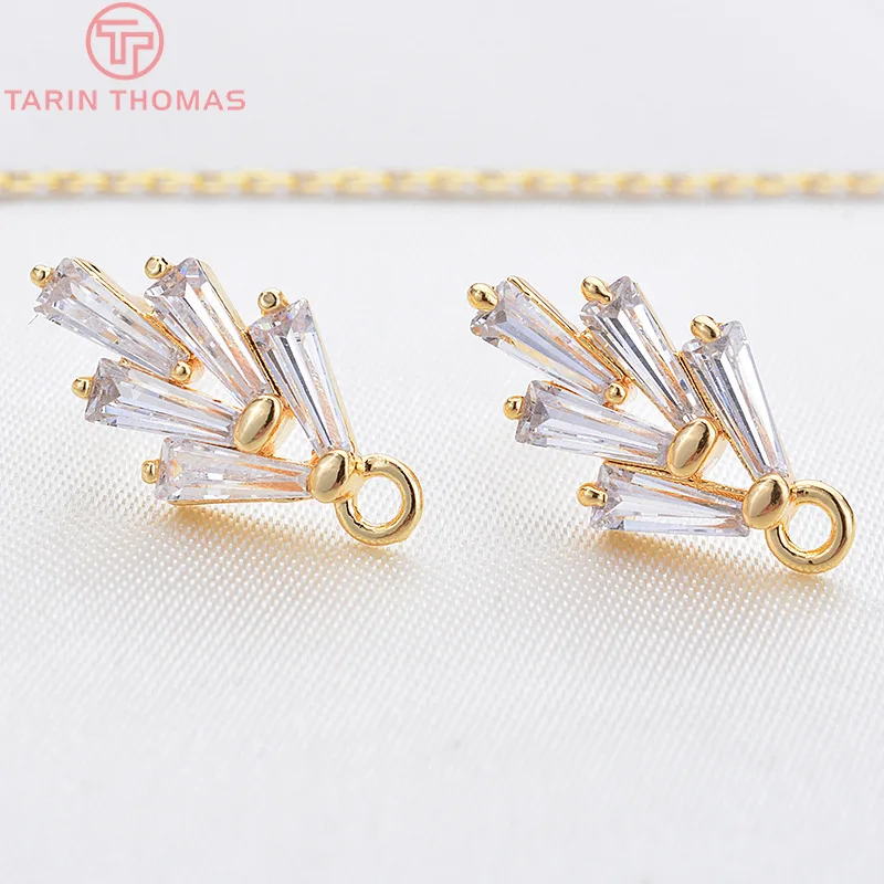 (2294)4PCS 14.5*7.5MM 24K Gold Color Brass Zircon Tree Leaf Leaves Stud Earrings High Quality Jewelry Findings Accessories