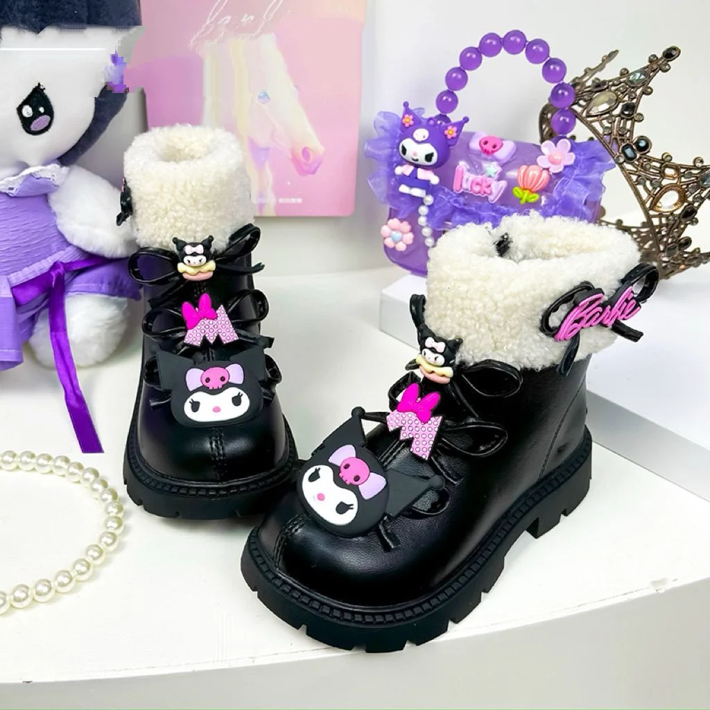الشتاء Kuromi الأحذية القطنية أنيمي سانريو Ins Kawaii الأطفال الخريف الشتاء الكرتون الصوف مقاوم للماء أحذية قطنية دافئة الهدايا