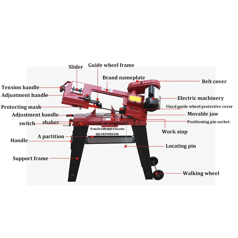 Metal cutting bandsaw machine 750W vertical metal/wooden blade saw machine 1380rpm motor