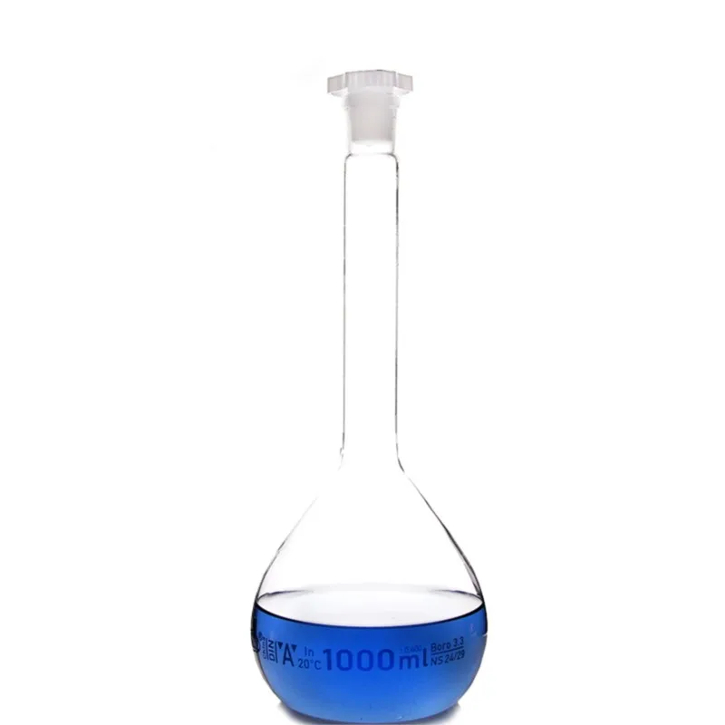 1000ml Transparent Lab Borosilicate Glass Volumetric Flask with plastic Stopper Office Lab Chemistry Clear Glassware Supply