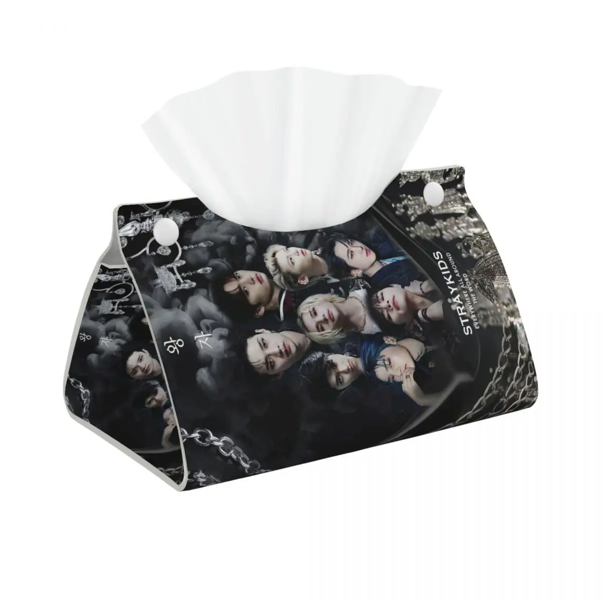 Custom Kpop Stray Kids Tissue Box Holder Rectangular TV program Rock Fashion PU Leather Facial Tissue Box Cover for Car Office