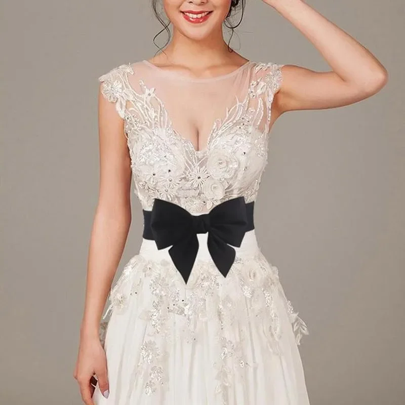 Korean Belt with Big Bow Waist Band Corset Accessories Elastic Waistband for Dress Women Navy Blue Red Black Wide Corset Belt