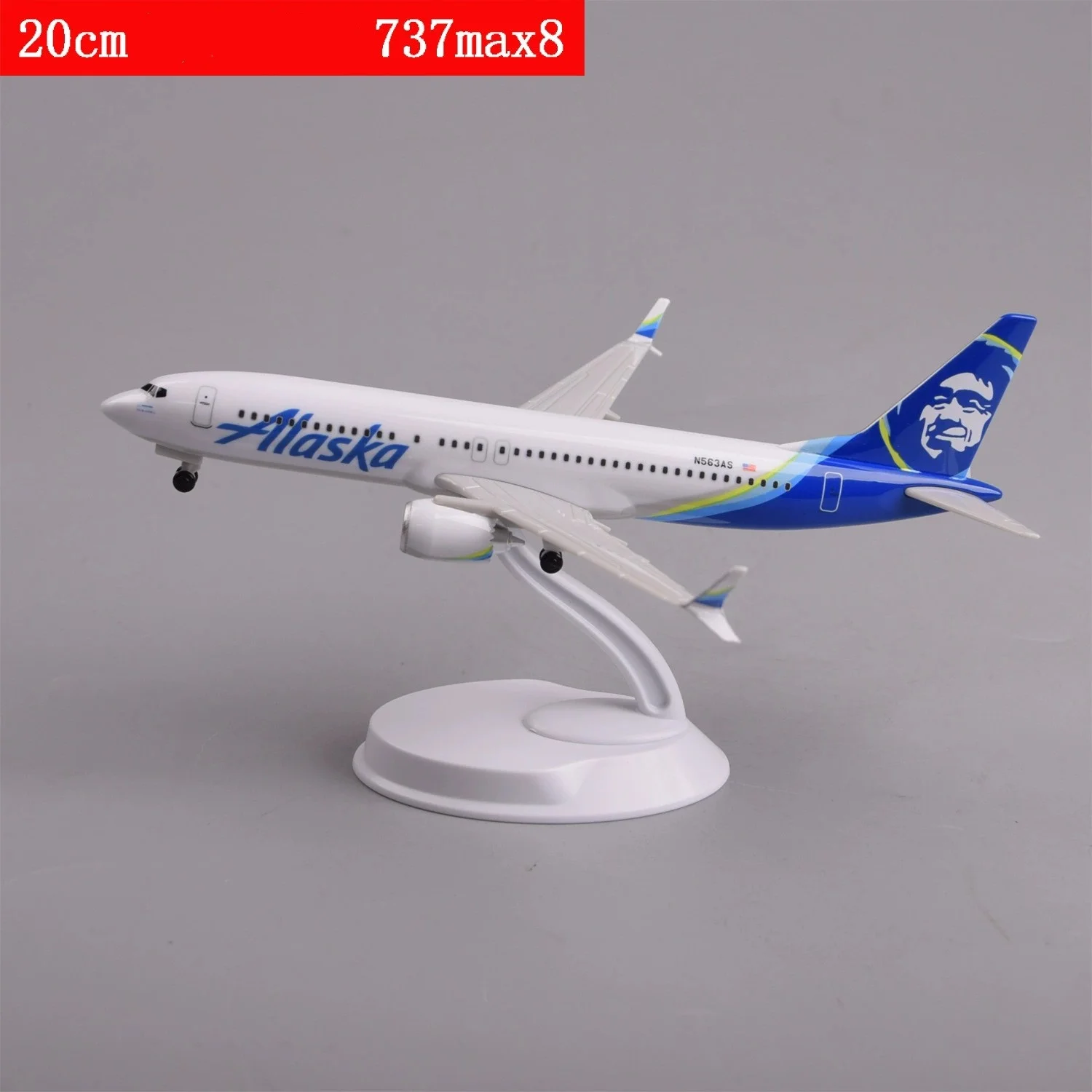 20CM Plastic Model Alaska Airlines B737 MAX8 Boe-ing 737 ABS Scale Airplanes Assembly Plane Model For Collections And Displays