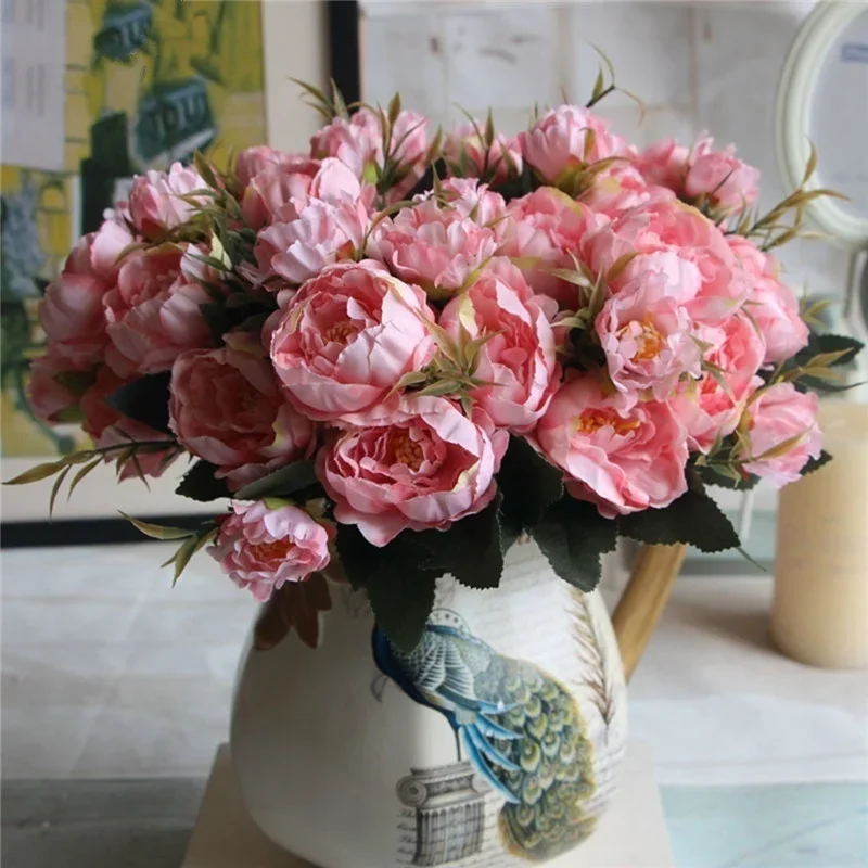 European Gorgeous Beautiful Wedding Mini Peony Rayon Bouquet Bridal Household Decoration Fake Flowers Wedding Interior Decor