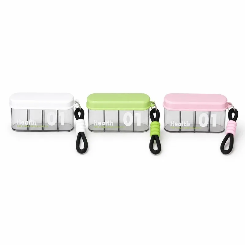 Portable Clear Plastic Travel Pill Box with Hand Strap, Dustproof Sealed Medicine Vitamin Case with Secure Lid