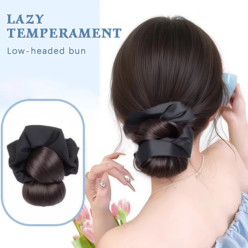 블랙과 브라운 색조의 헤어밴드가 포함된 자연스러워 보이는 인조 머리 번 클립