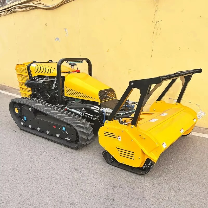 Wireless RC Tracked Mulcher Robot Diesel Engine Flail Shredder for Bush Grass Cutting on Complex Mountain Terrain