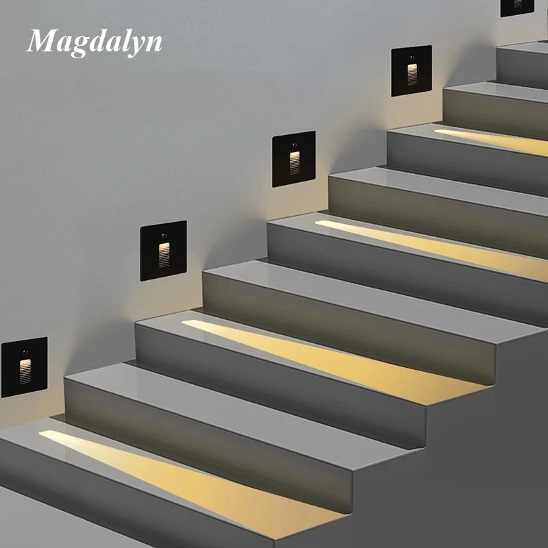 Magdalyn الخارجي أضواء لدرجات السلم خطوة الاستشعار مقاوم للماء الحديثة المنزل ديكو الألومنيوم الطابق الزاوية ليلة Led داخلي راحة الجدار مصباح