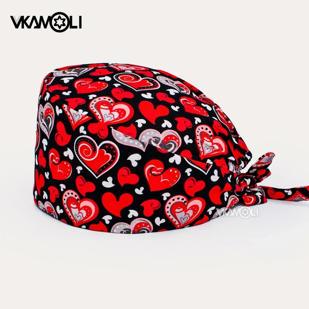 Gorro exfoliante con estampado de amor rojo para mujer, gorros de enfermera, veterinario, odontología y farmacia pediátrica, gorro quirúrgico