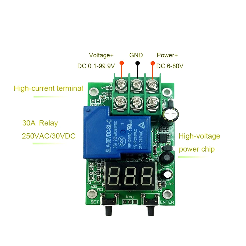 DC 6~80V Voltage Detection Charging Discharge Monitor Relay Switch Controller with Case DC Voltage Detection