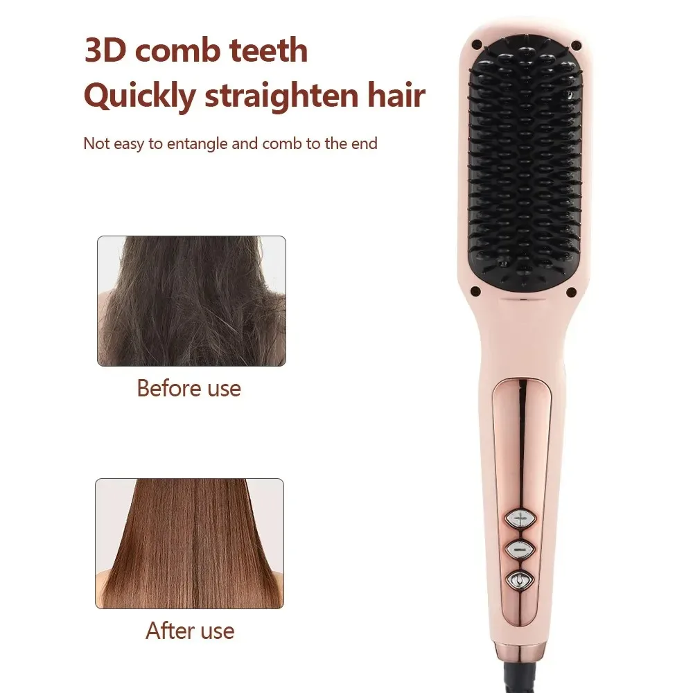 Dual Purpose Hot Straightening Brush, Electric Fluffy Hair Straightener Comb for Straight & Curly Hairstyle Styling Tool