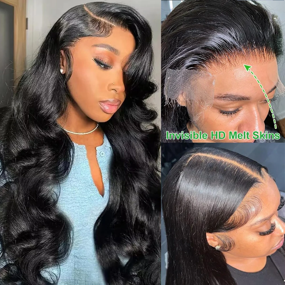 13x6透明ボディウェーブ13x4レースフロントウィッグブラジル人毛200密度スイスレースウィッグ女性用プレプラッキング済み
