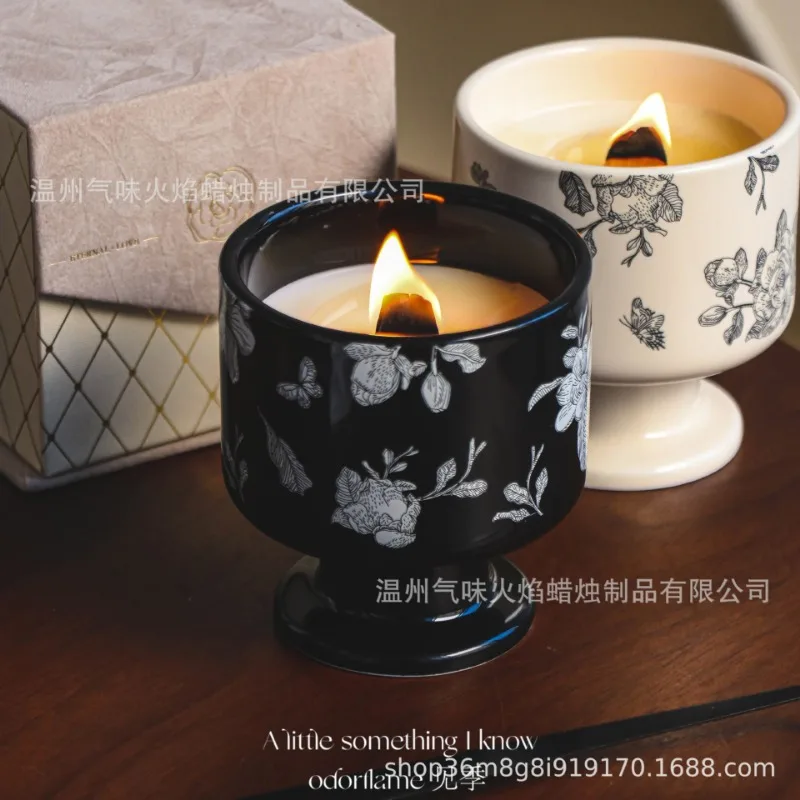 Medieval Fragrant Breeze Camellia Flower Fragrance Candle, Ceramic Cup, High Grade, Home Decoration, Bedroom Decoration