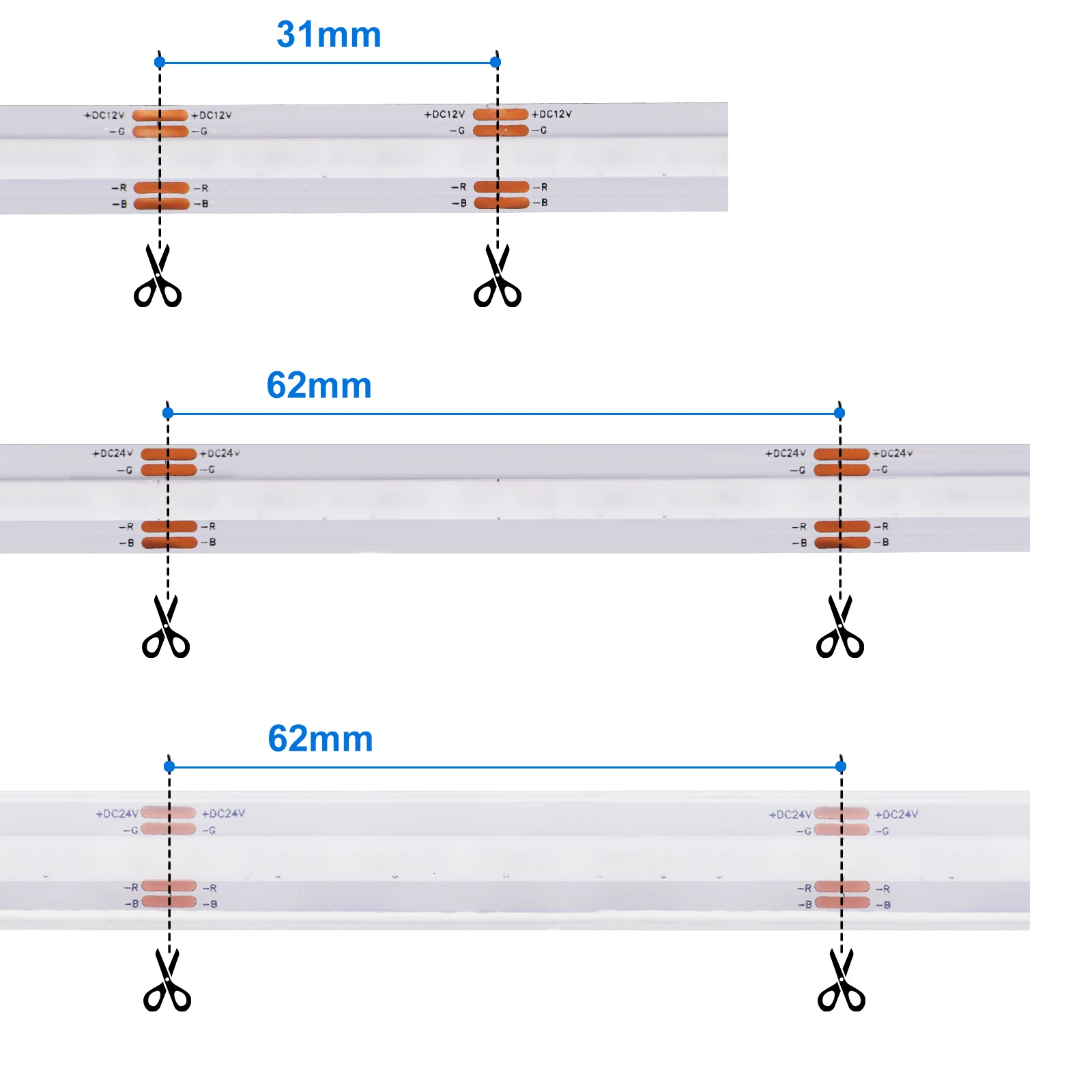 12V 24V RGB COB Strip High Bright 576LEDs/M Flexible LED Tape 0.5m 1m 3m 5m IP20 IP68 Waterproof Ribbon Light Bar Home Decor