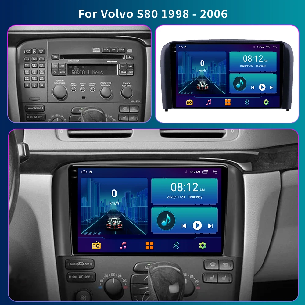 Android 14 For Volvo S80 1998-2006 Car Radio Multimedia Player GPS Navigation Carplay Autoradio DVD 2 Din Head Unit QLED Screen