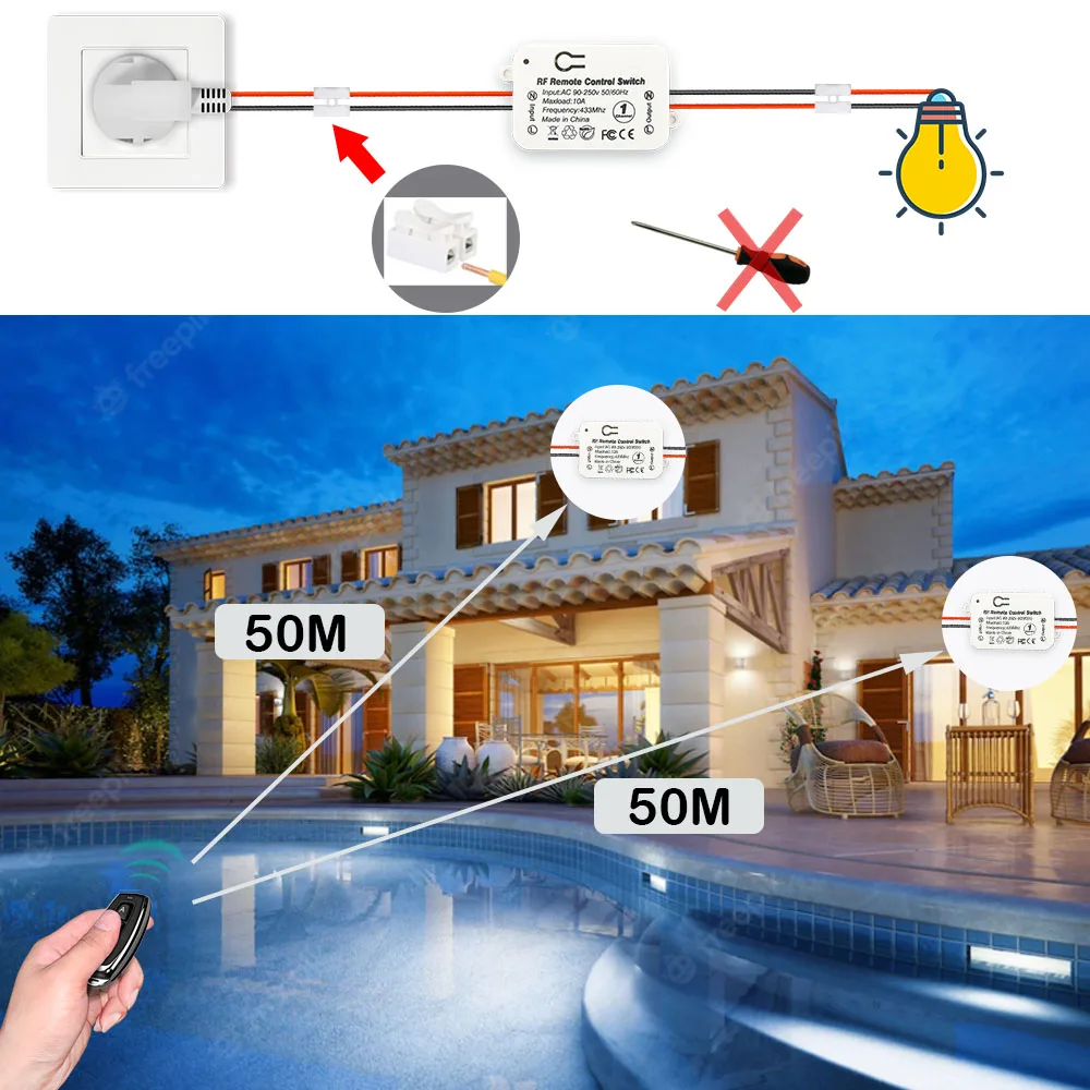 ガレージドア用のユニバーサルワイヤレスリモコン,433 mhz,110v,220v,10aリレー,LED電球,リモコン