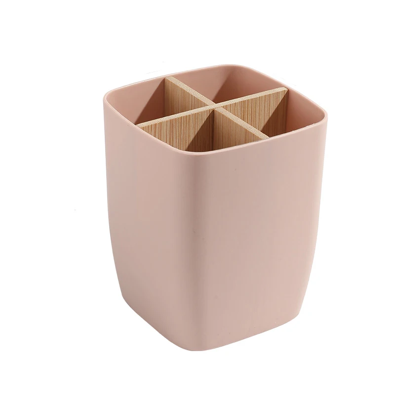 1 X 4-Compartment Bamboo Storage Box with Pen Holder, Bathroom Makeup Organizer, Living Room Miscellaneous Storage Box, Bedroom Jewelry Organizer for Earrings, Hair Rings, and Jewelry