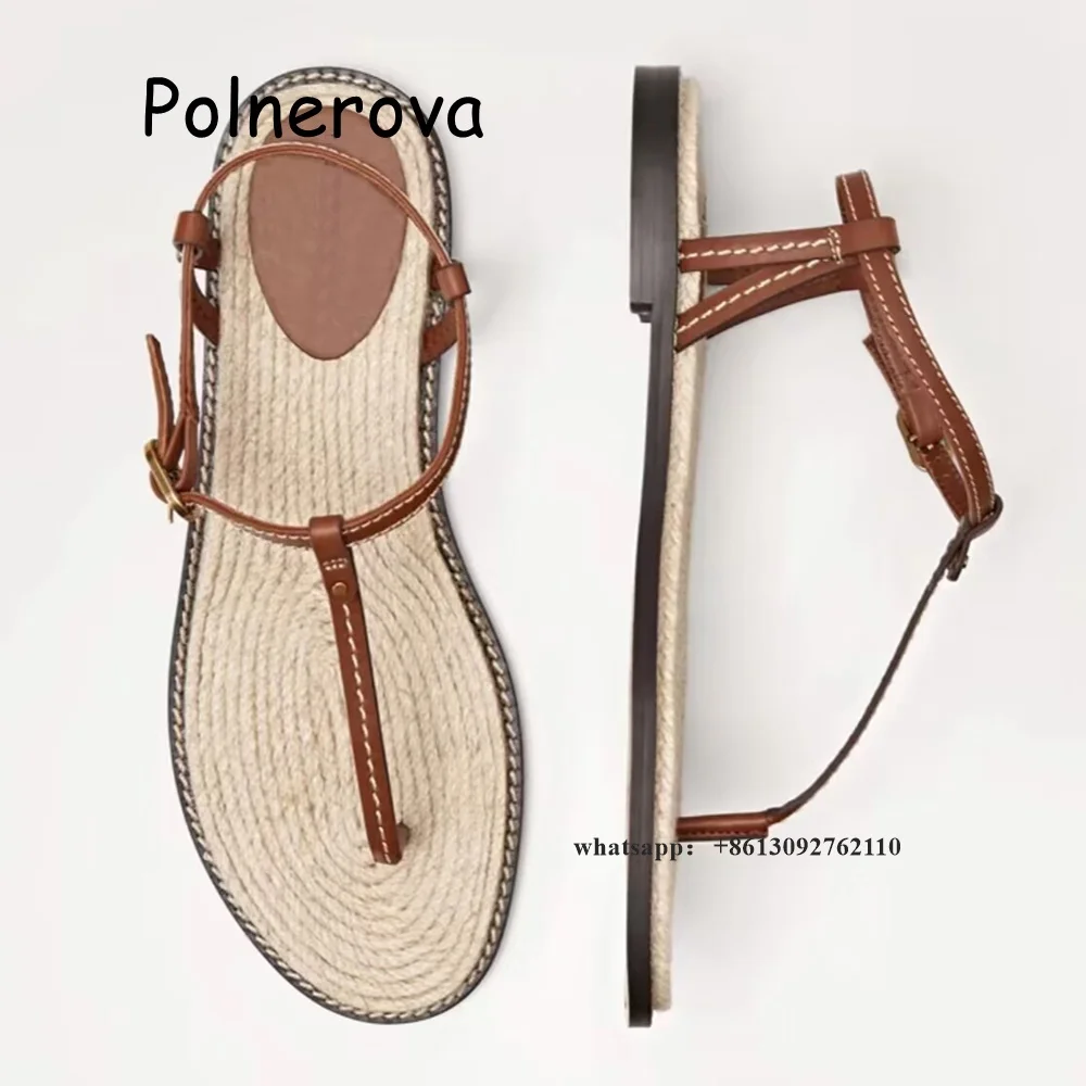 Sandały wiązane w kształcie litery T Flip Flop płaskie z butami damskimi Pasek z przodu z tyłu Metalowa klamra Letnie codzienne eleganckie damskie