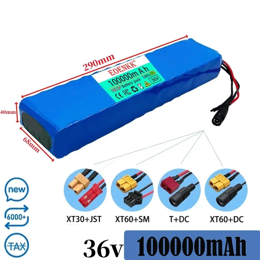 Paquete de batería de litio recargable 10S3P, 36V, 100Ah, 18650, 1000W, para bicicleta eléctrica, scooter, vehículo con BMS