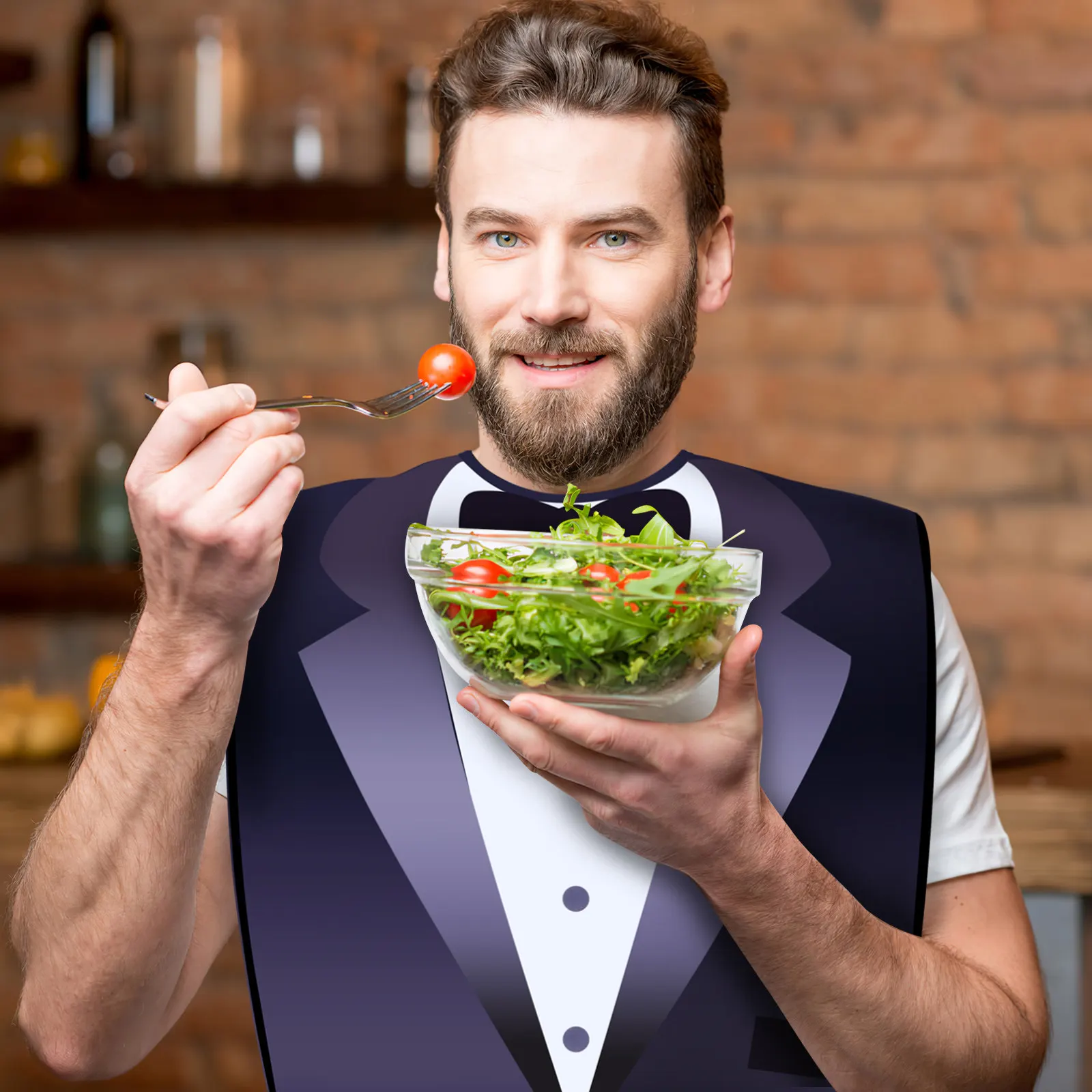 

2Pcs Adult Bibs Washable Printed Suit Pattern Adjustable Snap Button Clothing Protectors for Mealtime Elderly Adults