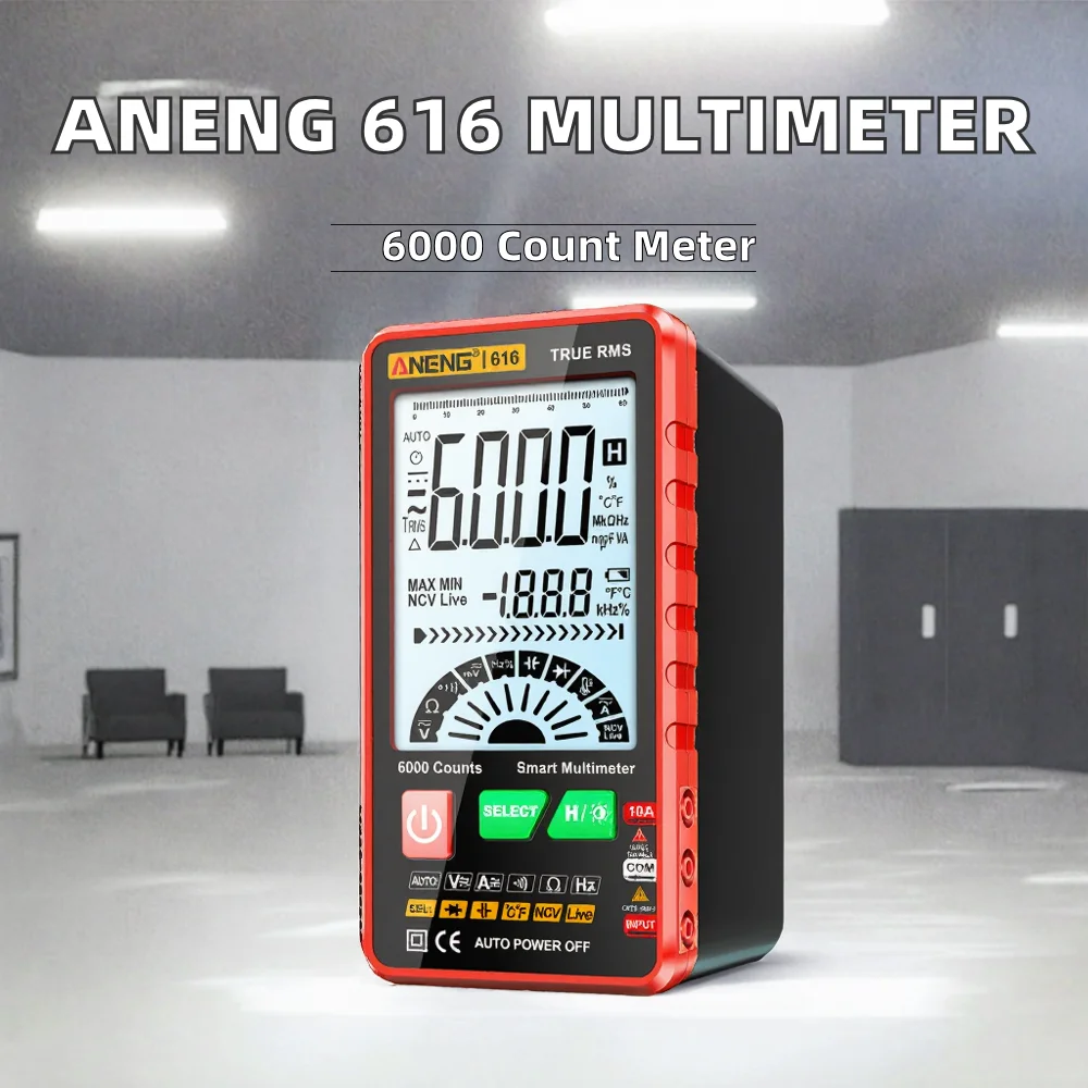 Multimeter Mini Portabel 616 Layar Besar Lampu Latar Digital Cerdas 6000 Hitungan Alat Uji AC/DC Multimeter Portabel