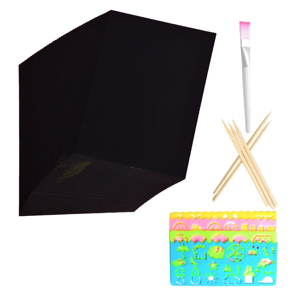 

1 Set Kids Diy Off Kit Thick Black Scratch Paper For Creative Drawing Rainbow Reveal Scratch Paper Art Sheets For Children Craft