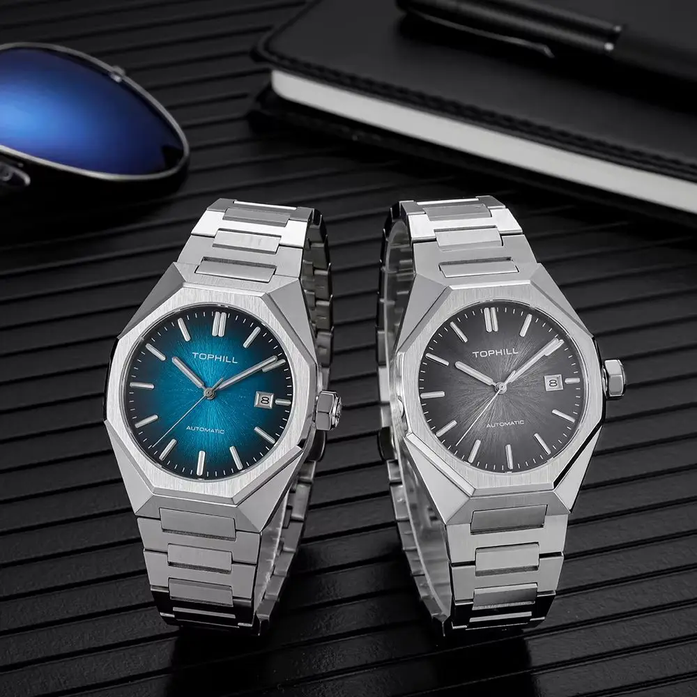 TOPHILL 39mm Miyota 8215 Mechanical Watches Men Automatic See-Through Caseback Butterfly Clasp 5ATM Luminous TW102G