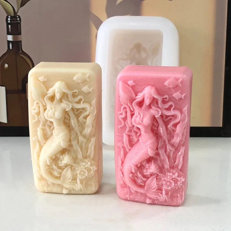 3D Mermaid Silicone Soap Mold DIY Ocean Goddess Candle Resin Making Geometry Square Chocolate Mold Desk Decor Gifts Craft