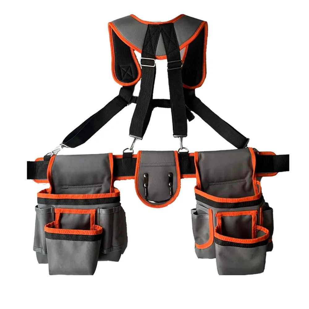 Verstellbare professionelle Werkzeuggürtel, großes Fassungsvermögen, Multi-Pocket-Werkzeuggürtel mit Hosenträgern, multifunktional, angenehm zu tragen