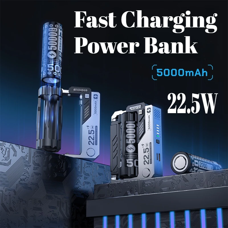 

5000mAh 22.5W Fast Charging Power Bank Removable Replaceable Battery Pack External Battery Charger for IPhone Samsung Xiaomi
