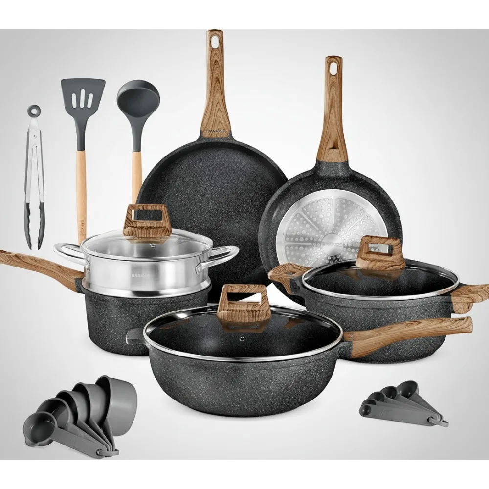 

14-Piece Granite Non-Stick Cookware Set - Eco-Friendly, All Stove & Oven Safe, Marble Coating for Home Chefs