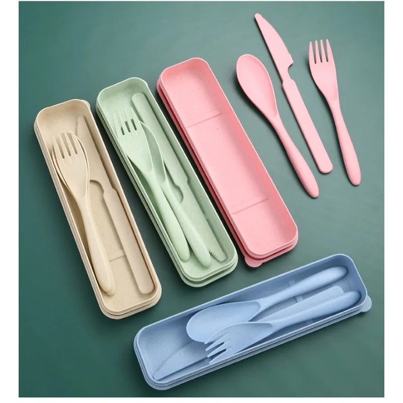 1PC Daily Tableware Set Wheat Straw Knife, Fork and Spoon Three-piece Outdoor Camping Accessories 3 In 1 Camping Utensil Set