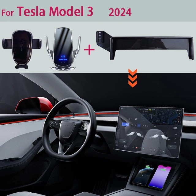 Uchwyt samochodowy na telefon do Tesla Model 3 2023 2024 Ekran multimedialny Stała podstawa 15 W Bezprzewodowa podstawka ładująca Uchwyty samochodowe do telefonów komórkowych