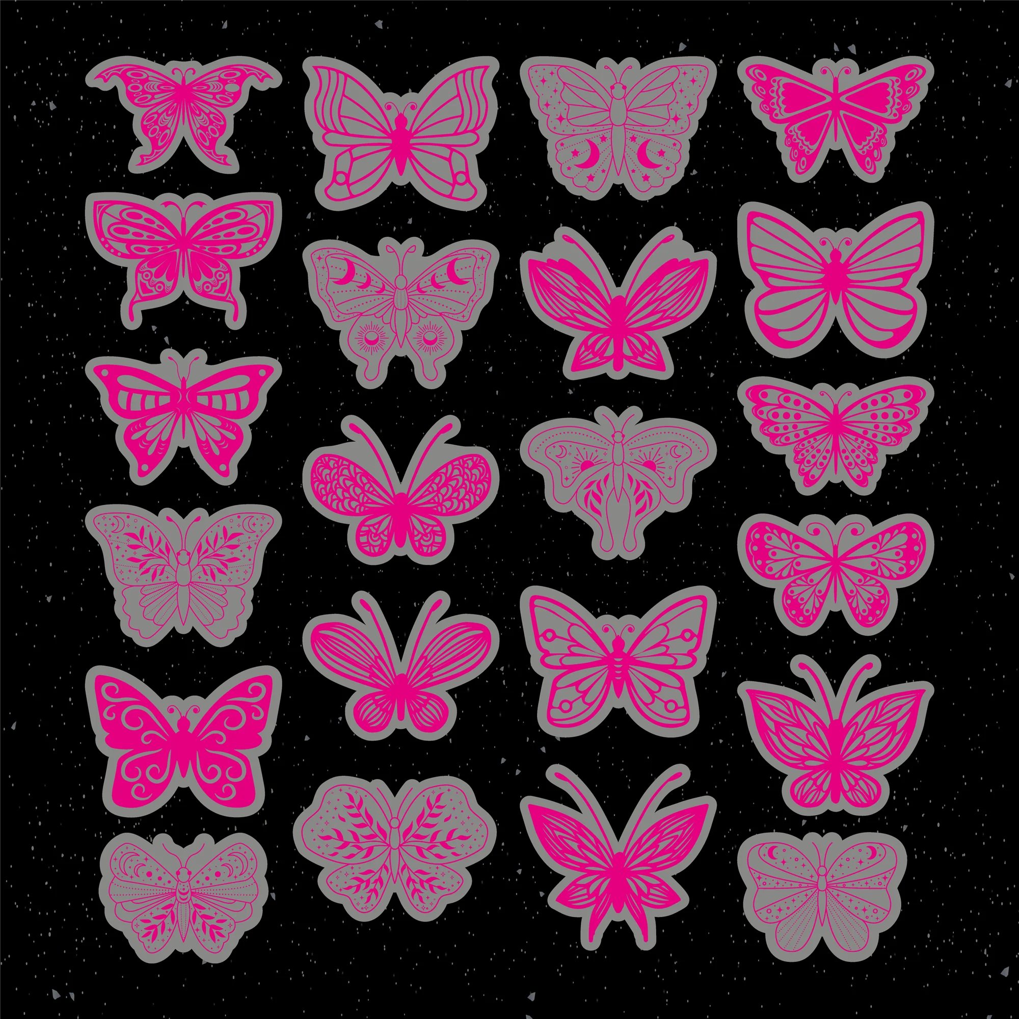 20 Pack DIY Butterfly Decorations: Magenta Transparent Adhesive Stickers with Sparkling Accents