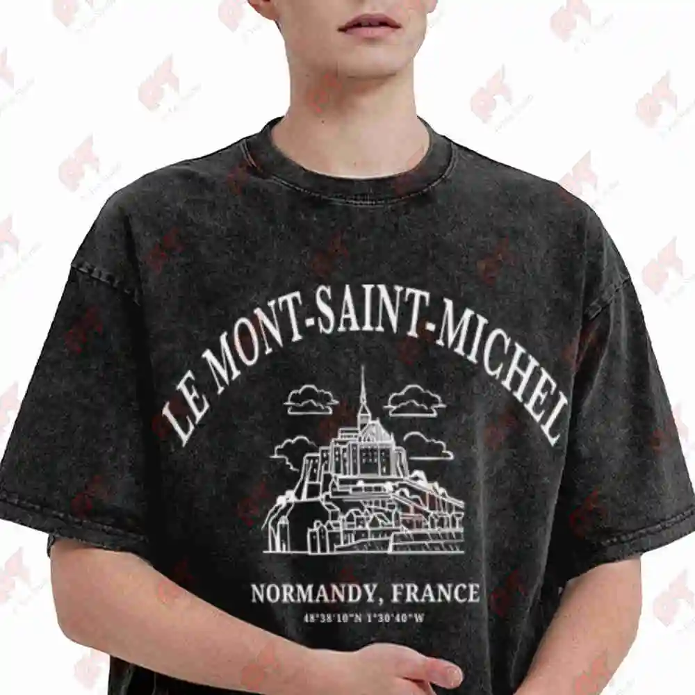 Le Mont Saint Michel Normandy France Vintage Washed Tee Pure Cotton T-Shirt
