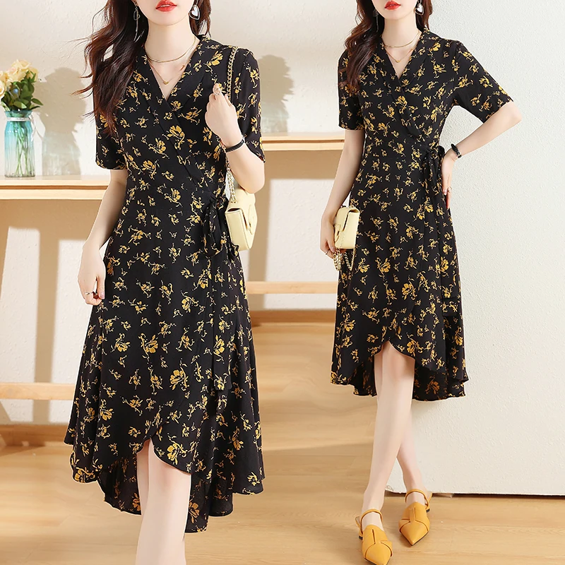 

Стиль знаменитости, французское Цветочное платье с V-образным вырезом, на весну/лето, облегающая длинная юбка