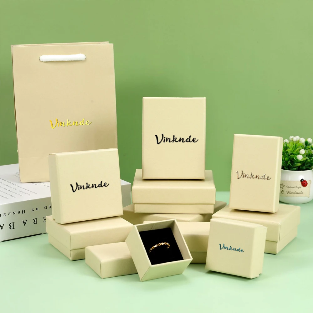 

50pcs Custom Printed Luxury Engagement Ring Earring Bracelet Case Beige Cardboard Necklace Jewelry Packaging Set Box With Logo
