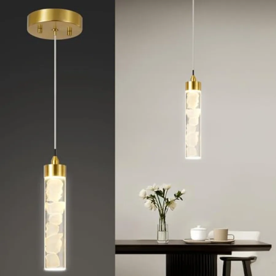 Pendant Lights Kitchen Island, Modern Mini Pendant Light Fixtures with Crystal Stone, Dimmable LED Chandelier, Hanging Light Fi