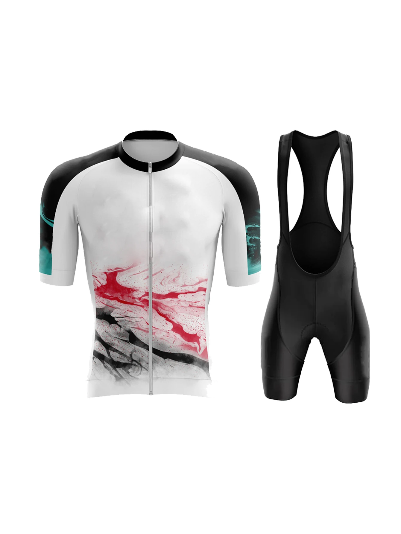 Herren-Radtrikot-Set mit kurzen Ärmeln und Shorts, Rundhalsausschnitt, durchgehender Reißverschluss, atmungsaktiv, schnell trocknend, leichter Fahrradanzug