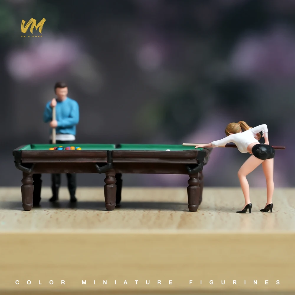 Miniatura pintada 1/87 1/64 1/43 1/24 1/18 masculino feminino jogar bilhar mesa de bilhar figura modelo impressão 3d diorama boneca adereços