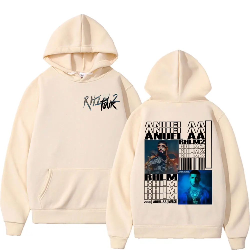 مغني الراب Anuel AA Rhlm 2 ألبوم 2025 Merch بلوزات الرجال النساء Harajuku كنزة بمقاس كبير ملابس الشارع الشهير خمر كم طويل هوديس #5