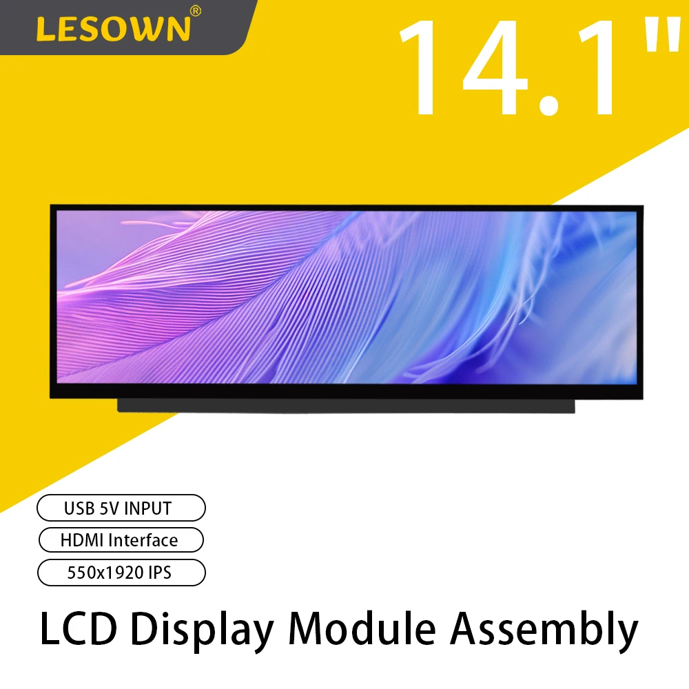 LESOWN Ultrawide Long Strip Screen Display 14.1 inch mini HDMI USB-C 550x1920 IPS LCD Display Module for Aida64 Computer