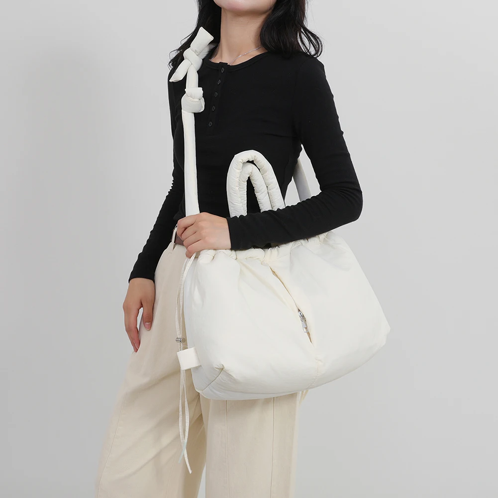 

Women Puffer Tote Bag Shoulder Bag Adjustable Strap Hobo Bag Nylon Solid Backpack Large Capacity Puffy Purse for Shopping Travel