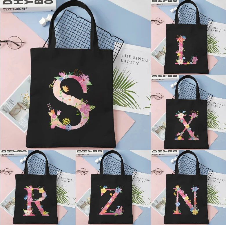 

Floral Pattern Canvas Shoulder Bag - Black Handbag with Letter Design Suitable for Women's Fashion Leisure Daily Shopping