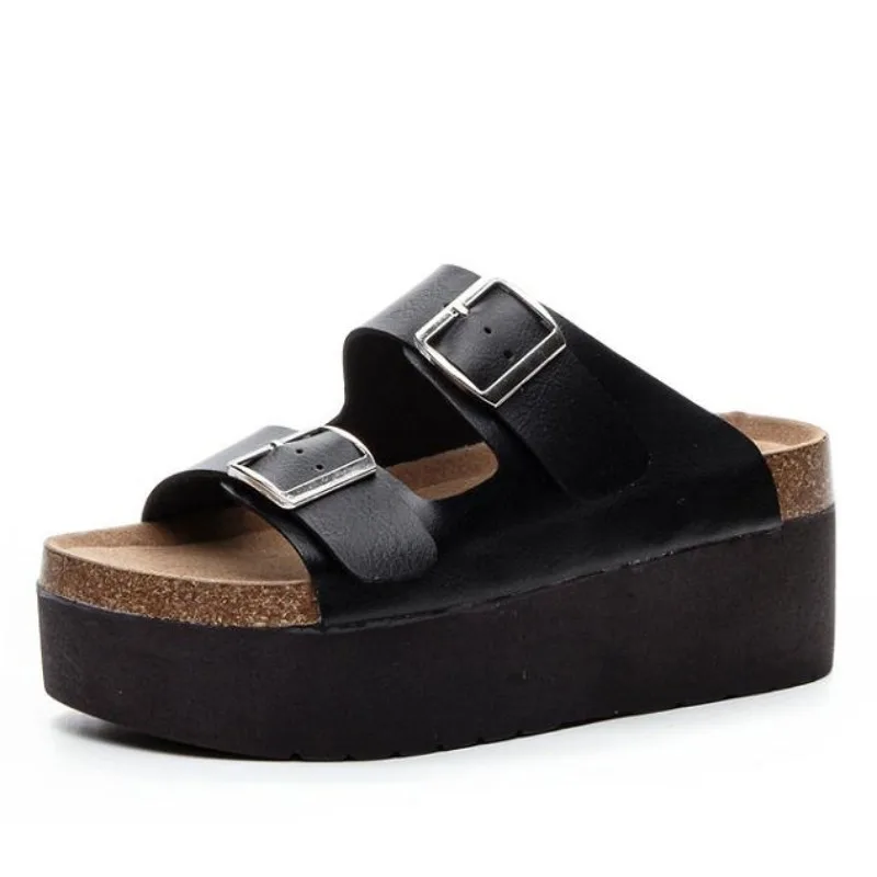 

Женские босоножки на танкетке, Натуральная Воловья кожа, сандалии на платформе, открытый носок, летняя Брендовая обувь, 7 см