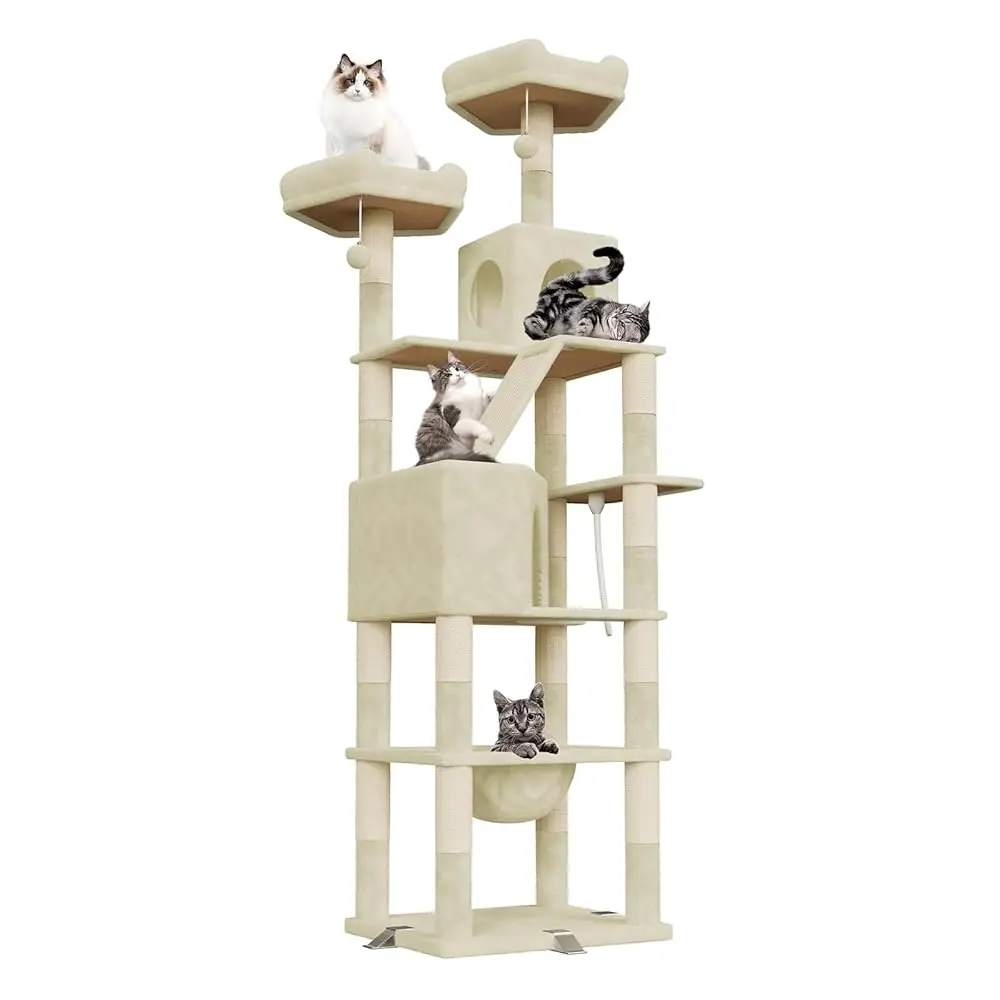 Oak & Tea XXL Krabpaal 208 cm krabpaal met huishangmat en krabplank Topping Safe voor grote katten